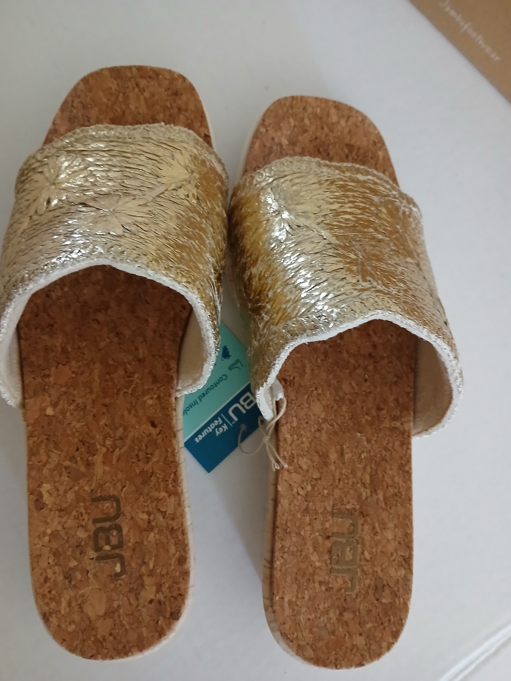 JBU Metallic Gold Cork Slide Sandals - Women's Size 6.5M New $40 - Picture 7 of 11
